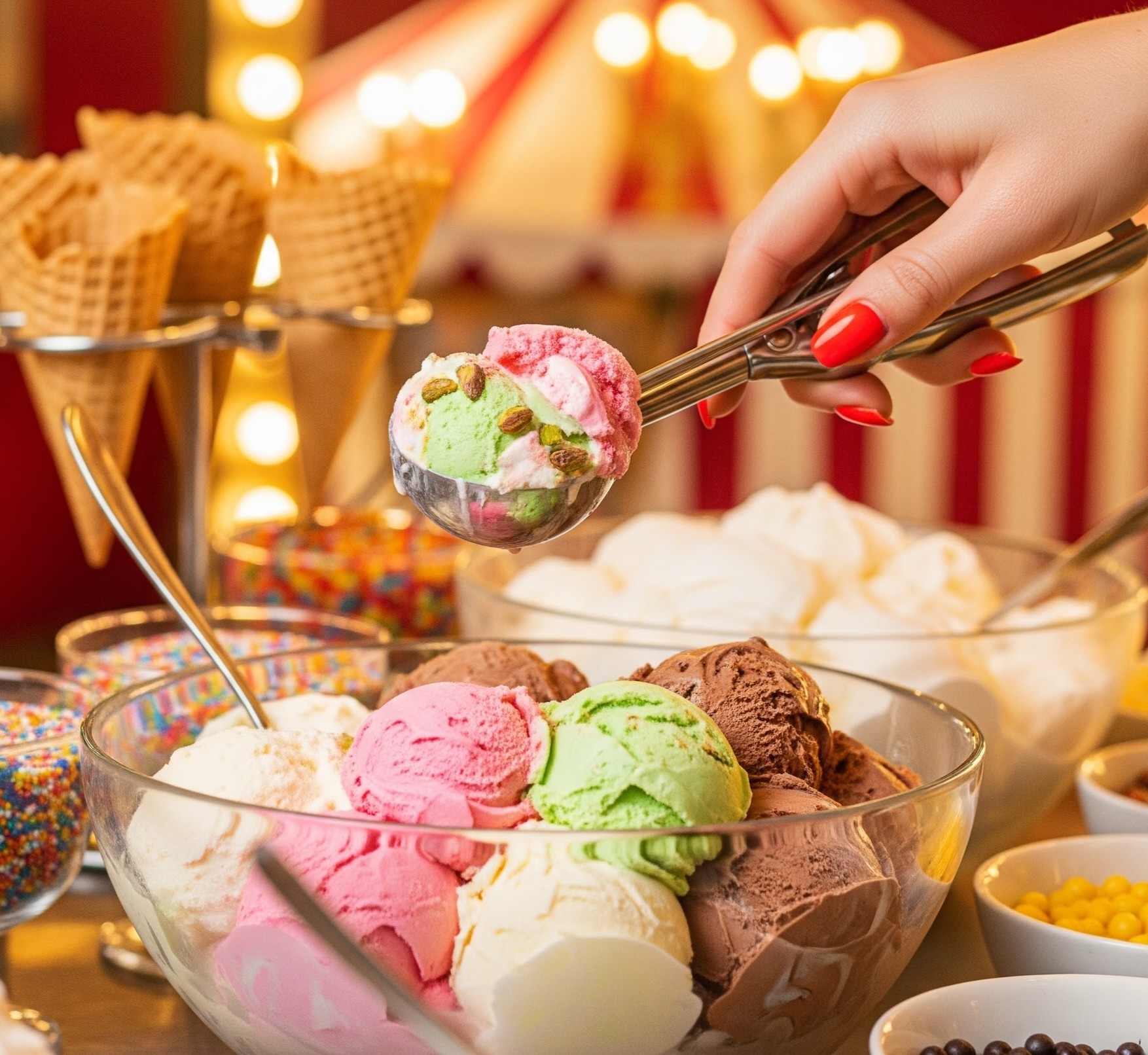 Buffet de sorvete com sabores variados